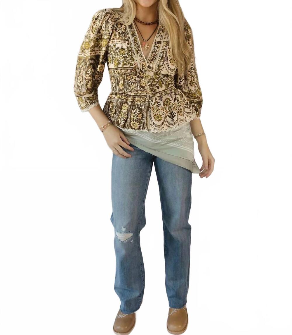 NEW OLIVACEOUS holland floral printed top in brown/olive